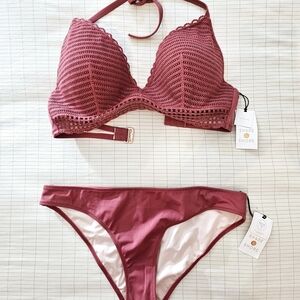 Shade & Shore Crochet Push-Up Bikini Set - Rose